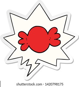 cartoon wrapped candy with speech bubble sticker