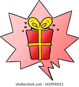 Cartoon-Geschenk mit Sprachblase in glattem Farbverlauf-Stil