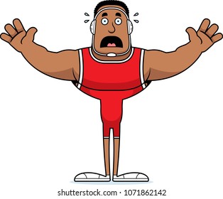 A cartoon wrestler looking scared.