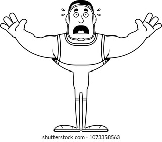 A cartoon wrestler looking scared.