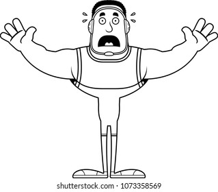 A cartoon wrestler looking scared.