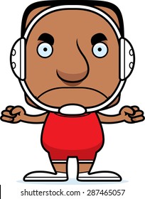A cartoon wrestler man looking angry.