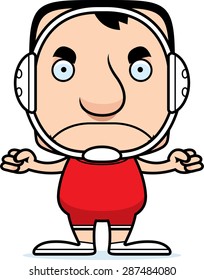 A cartoon wrestler man looking angry.