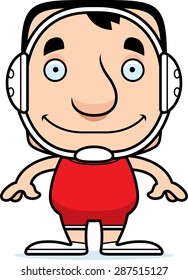 A cartoon wrestler man smiling.