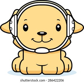 A cartoon wrestler puppy smiling.