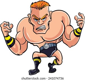 Cartoon Wrestler Ready Fight Isolated On Stock Vector (Royalty Free ...