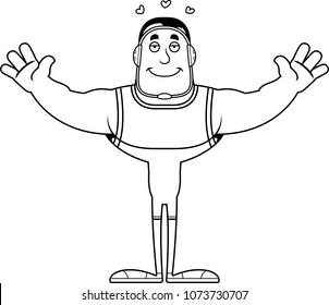 A cartoon wrestler ready to give a hug.