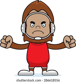 A cartoon wrestler sasquatch looking angry.