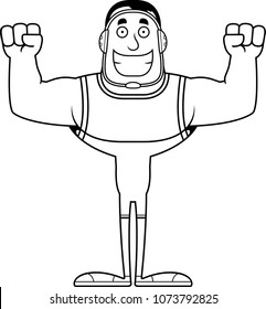 A cartoon wrestler smiling.