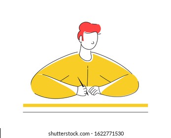 Cartoon Writer Man Holding Pen.