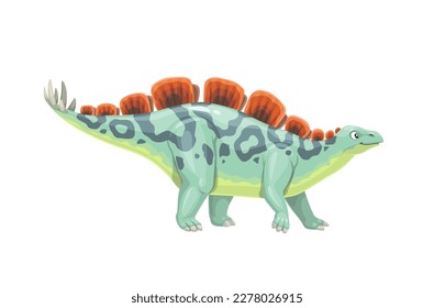 Cartoon wuerhosaurus dinosaur character. Isolated vector prehistoric dino Jurassic herbivore animal Ancient extinct wildlife beast. Paleontology herbivorous creature with spiked tail and crest on back