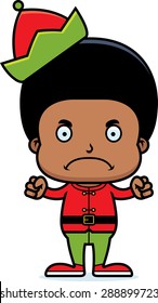 A cartoon Xmas elf boy looking angry.