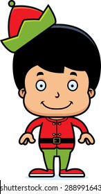 A cartoon Xmas elf boy smiling.