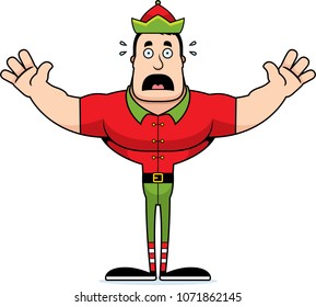 A cartoon Xmas elf looking scared.