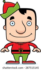 A cartoon Xmas elf man smiling.