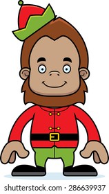 A cartoon Xmas elf sasquatch smiling.