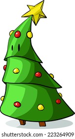 cartoon xmas tree on white background