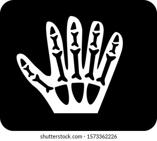 Cartoon x-ray scan of a hand with visible bones.