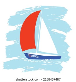 Cartoon yacht named "solitude" vector illustration
