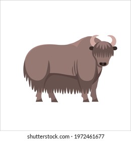 Cartoon yak on a white background.Flat cartoon illustration for kids.