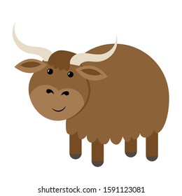 Cartoon yak. Vector illustration on a white background. Drawing for children.