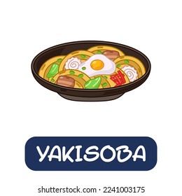 cartoon yakisoba, japanese food vector isolated on white background