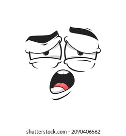 Cartoon Yawning Face Vector Tired Emoji With Open Mouth And Exhausted Eyes. Funny Facial Expression, Feelings, Yawn Character Emotion Isolated On White Background