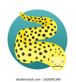 Cartoon yelloow spotted moray eel illustration. Honeycomb Moray Eel. Stock vector.