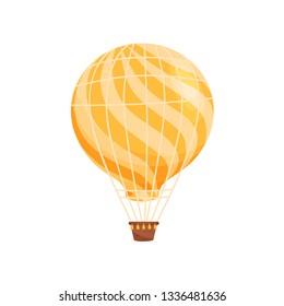 Cartoon yellow air balloon. Vector flat illustration.