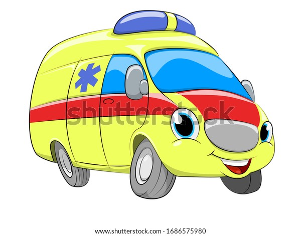 マンガの黄色い救急車 おかしな漫画の黄色い車 ベクターイラスト のベクター画像素材 ロイヤリティフリー