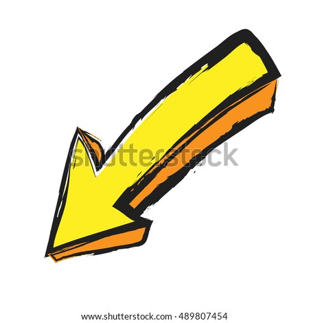 Cartoon Yellow Arrow Pointing Down Vector 스톡 벡터(사용료 없음 ...