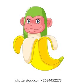 Cartoon yellow banana with green gorilla head