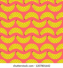 Cartoon yellow bananas funny seamless pattern background. Vector illustration texture for textile, wallpaper, print, postcard.