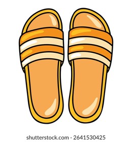 Cartoon yellow beach slides, summer open toe slippers with wide straps and flat sole, casual rubber slip-on shoes 