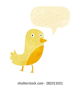 pájaro amarillo caricatura con burbuja de habla