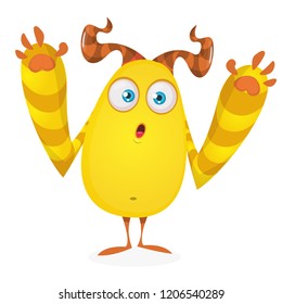 Cartoon yellow blob monster. Halloween vector illustration of excited monster