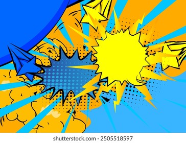 Cartoon gelber und blauer Hintergrund, Comic-Hintergrund. Retro Vektor Comics Pop Art Design.