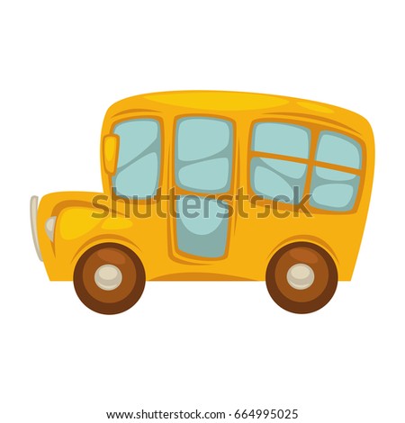 Cartoon yellow bus with big windows islated illustration