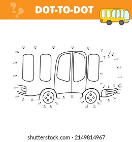 Cartoon yellow bus. Dot to dot educational game for kids. Vector illustration on white