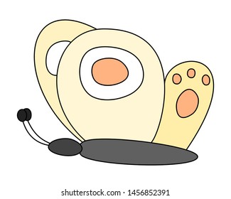 Cartoon yellow butterfly icon. Vector illustration isolated on white background.
