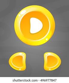 Cartoon yellow buttons. Vector ui for game or web. Button play and arrows.