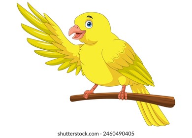 Cartoon yellow canary bird on a tree branch