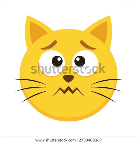 Cartoon yellow cat face expresses concern with wide eyes and a worried frown.