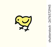 Cartoon Yellow Chick Illustration with Bold Outline, Cute Baby Chicken Vector Design for Children’s Books, Easter Graphics, Spring Holidays, Logos, Farm Education, Stickers, Toys and Animal Mascots
