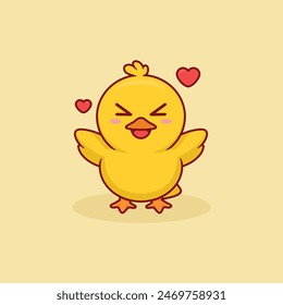 a cartoon yellow chicken smiling happily