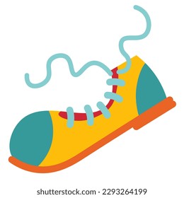 A cartoon of a yellow clown shoe with a blue sole and red trim. Circus foot wear element

