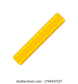 Cartoon yellow double sided ruler icon. School supplies and measuring tools collection. Flat vector illustration isolated on background 