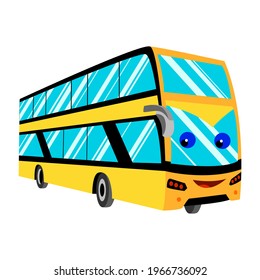 cartoon yellow double-decker bus with eyes. Urban transport. vector isolated on a white background