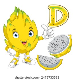 Cartoon yellow dragon fruit giving a thumb up