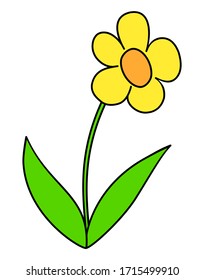 Cartoon yellow flower icon. Vector illustration isolated on white background.